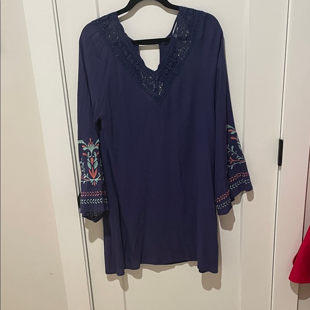 Umgee Navy dress with Embroidered Accents